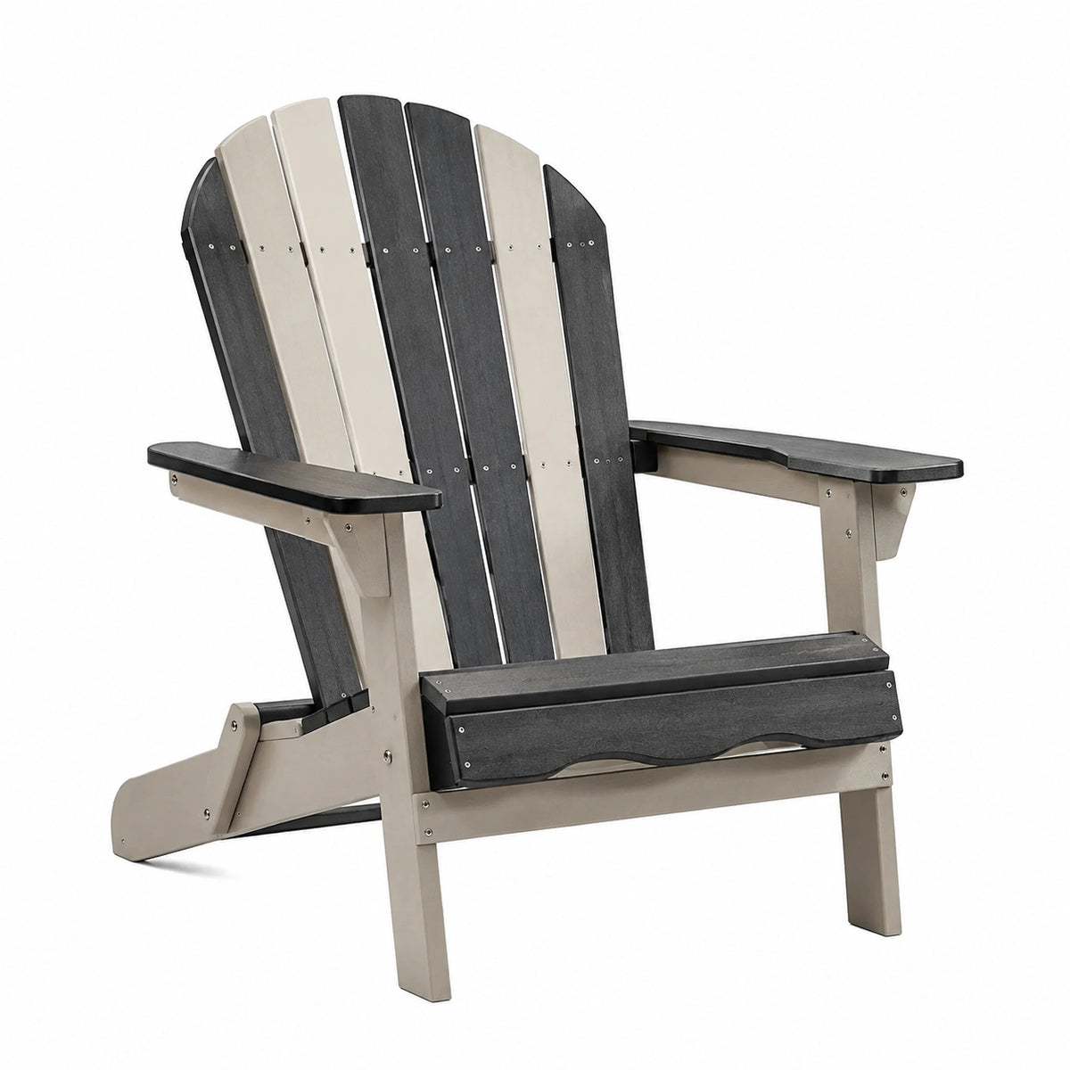 Klappbarer Adirondackstuhl aus Kunststoff in Schwarz/Beige, 83 x 76 x 95 cm