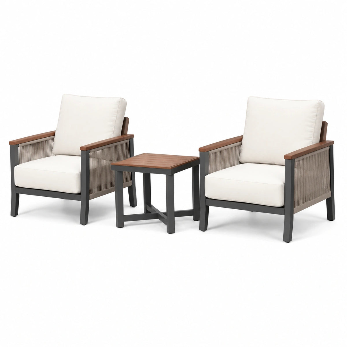 3-teiliges Set in Creme/Braun/Schwarz, 2 Sitzelemente je 68 x 72 x 82 cm, Tisch 50 x 50 x 45 cm