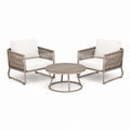 Garten-Loungeset mit 2 Sesseln 75 × 75 × 78 cm und rundem Tisch Ø 80 × 42 cm, Metall und Seilgeflecht, Taupe/Weiß