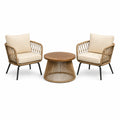 3-teiliges Boho-Gartenmöbelset in Natur/Beige/Schwarz/Braun, Sessel 68 × 72 × 78 cm, Rundtisch Ø 65 × 45 cm