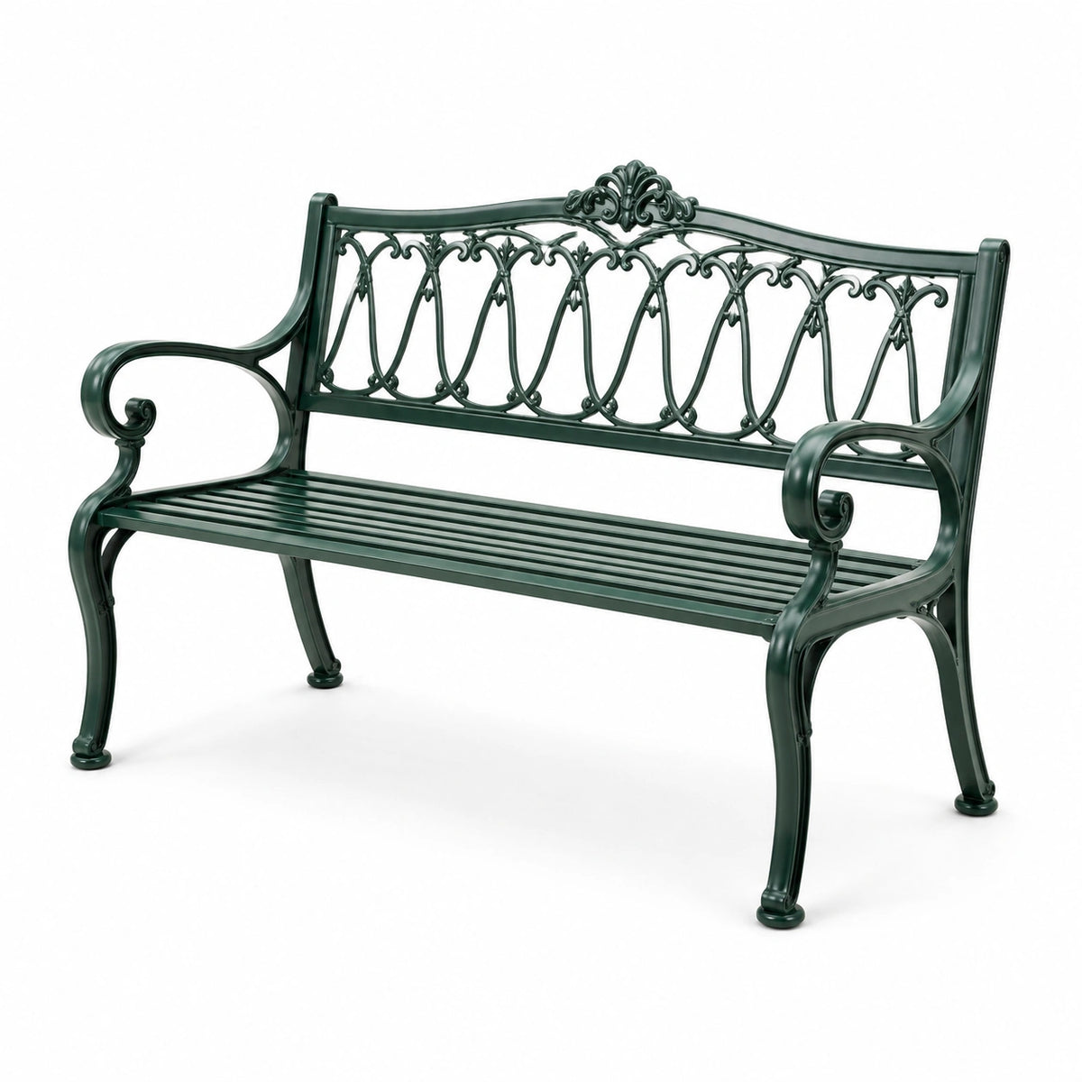 Vintage-Gartenbank aus Metall, Dunkelgrün, 150 × 65 × 90 cm