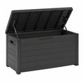 Kunststoff-Aufbewahrungsbox Anthrazit in Holzoptik, 120 x 55 x 60 cm, mit Klappdeckel und Gasdruckfedern