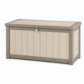 Abschließbare Garten-Aufbewahrungsbox aus Kunststoff in Holzoptik, Taupe/Beige, 120 × 61 × 63 cm