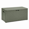 Kunststoff-Aufbewahrungsbox in Olivgrün, 120 × 56 × 63 cm, mit Klappdeckel für den Außenbereich