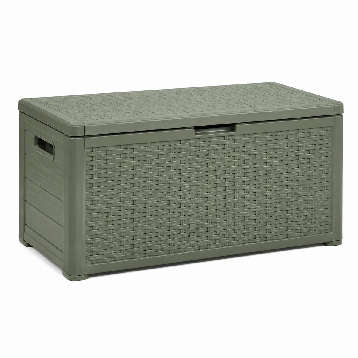 Kunststoff-Aufbewahrungsbox in Olivgrün, 120 × 56 × 63 cm, mit Klappdeckel für den Außenbereich