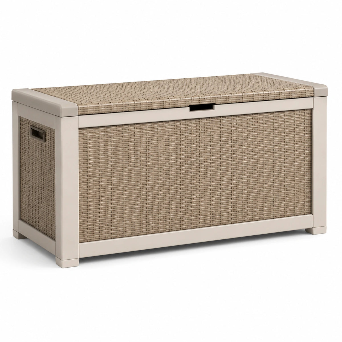 Aufbewahrungstruhe aus Kunststoffgeflecht, Beige/Hellbeige, 120 × 60 × 65 cm