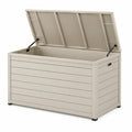 Garten-Aufbewahrungsbox aus Holz, Beige/Schwarz, 130 × 65 × 75 cm, mit Gasdruckfedern