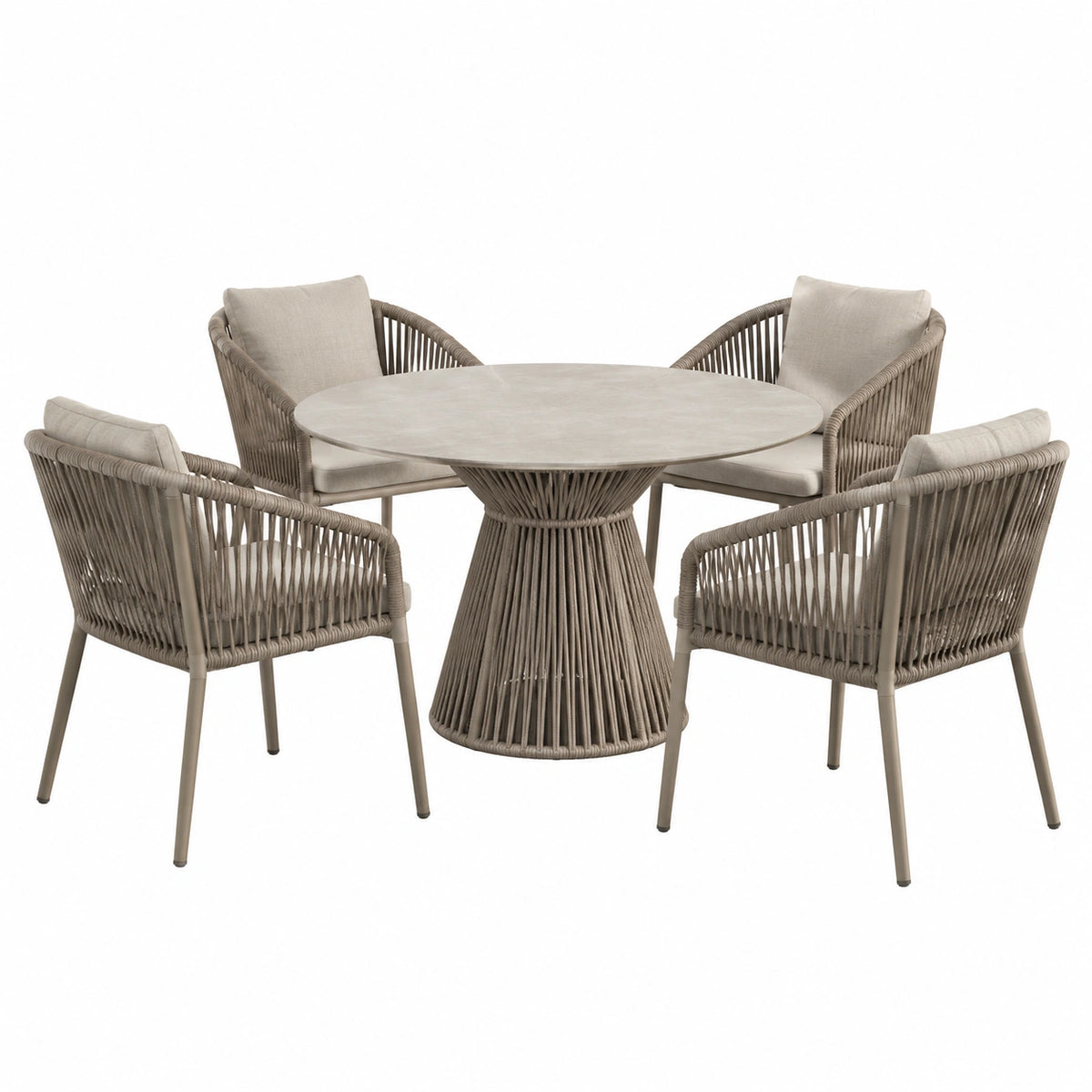5-teiliges Garten-Esstischset Taupe/Beige, Tisch Ø 120 × 75 cm, Sessel 62 × 65 × 78 cm