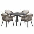 5-teiliges Gartenmöbel-Set, 4 Sessel und Tisch 80 x 80 x 75 cm, Taupe/Schwarz/Hellgrau