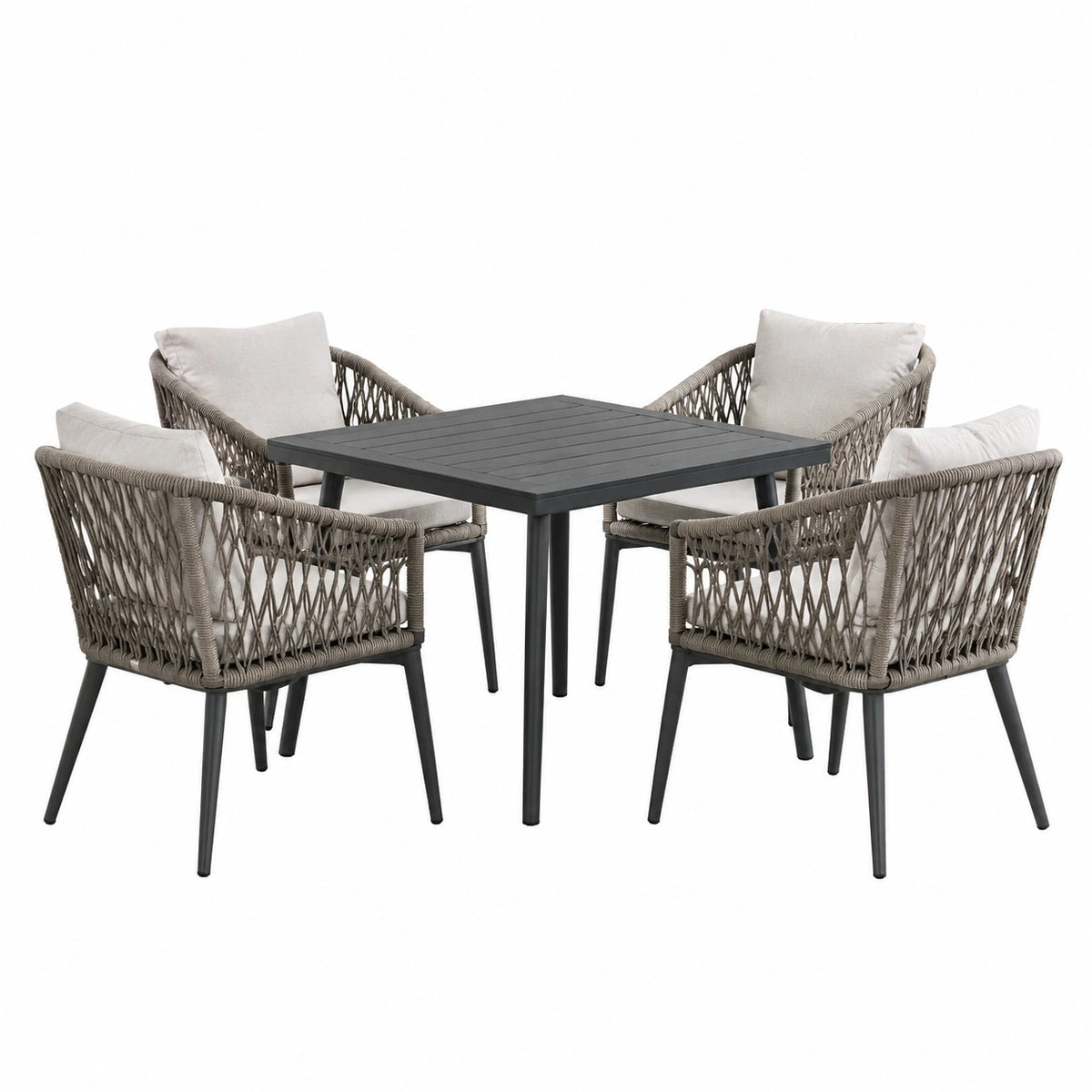 5-teiliges Gartenmöbel-Set, 4 Sessel und Tisch 80 x 80 x 75 cm, Taupe/Schwarz/Hellgrau