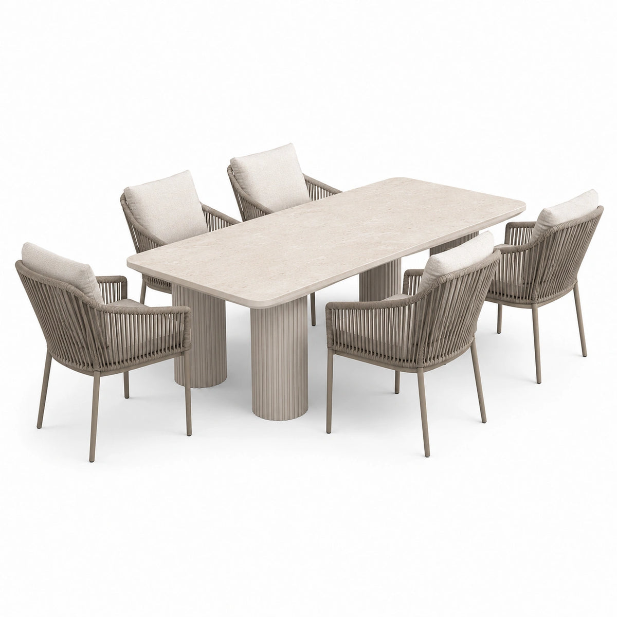 6-teiliges Gartenmöbel-Set mit 5 Armlehnstühlen und Tisch, 200 × 100 × 75 cm, Beige/Taupe