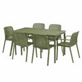 Olivgrünes 7-teiliges Gartenmöbel-Set mit Tisch 150 × 90 × 75 cm und 6 Armlehnstühlen