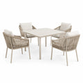 5-teiliges Gartenmöbel-Set in Beige/Creme mit Aluminium, Seilgeflecht und Tisch, 120 x 70 x 75 cm
