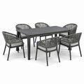 6-Sitzer-Set in Anthrazit und Grau mit Aluminiumgestell, Seilgeflecht und Tisch 180 x 90 x 75 cm