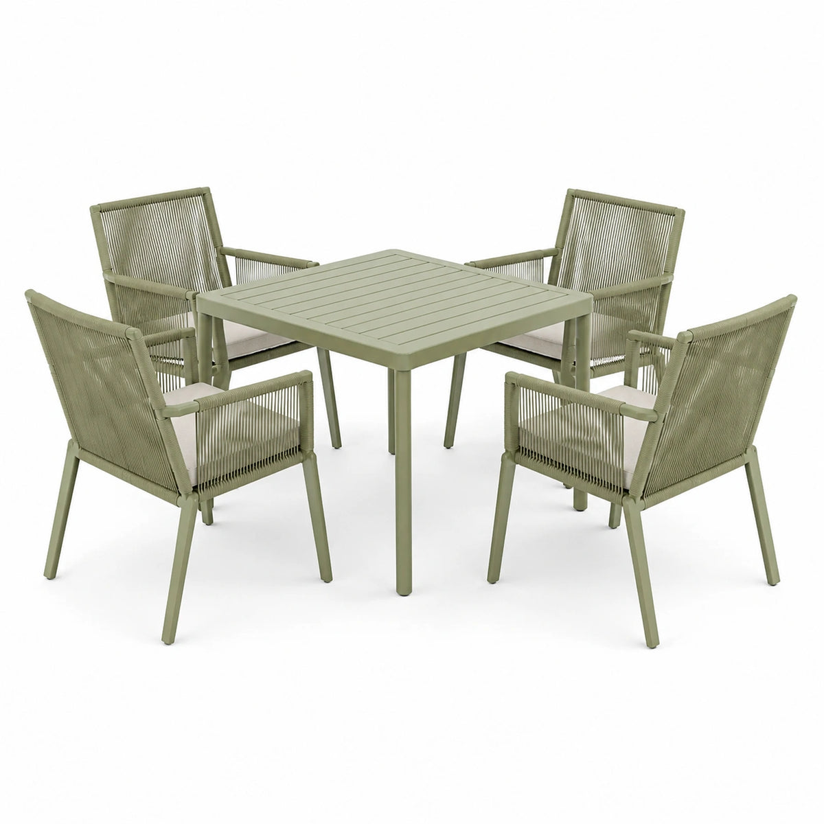 5-teiliges Gartenmöbel-Set in Salbeigrün mit Tisch 90 × 90 × 75 cm und 4 Armlehnstühlen