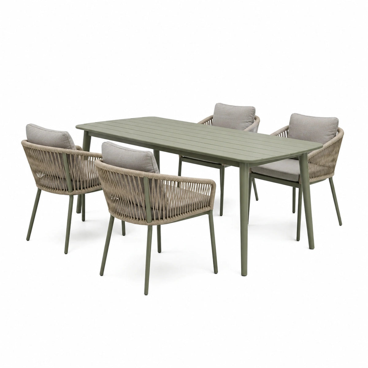5-teiliges Gartenmöbel-Set in Olivgrün und Beige mit Tisch 160 × 90 × 75 cm und 4 Armlehnstühlen