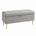 Gepolsterte Sitzbank mit Stauraum, Grau/Gold, 100 × 40 × 45 cm, geriffelter Textilbezug
