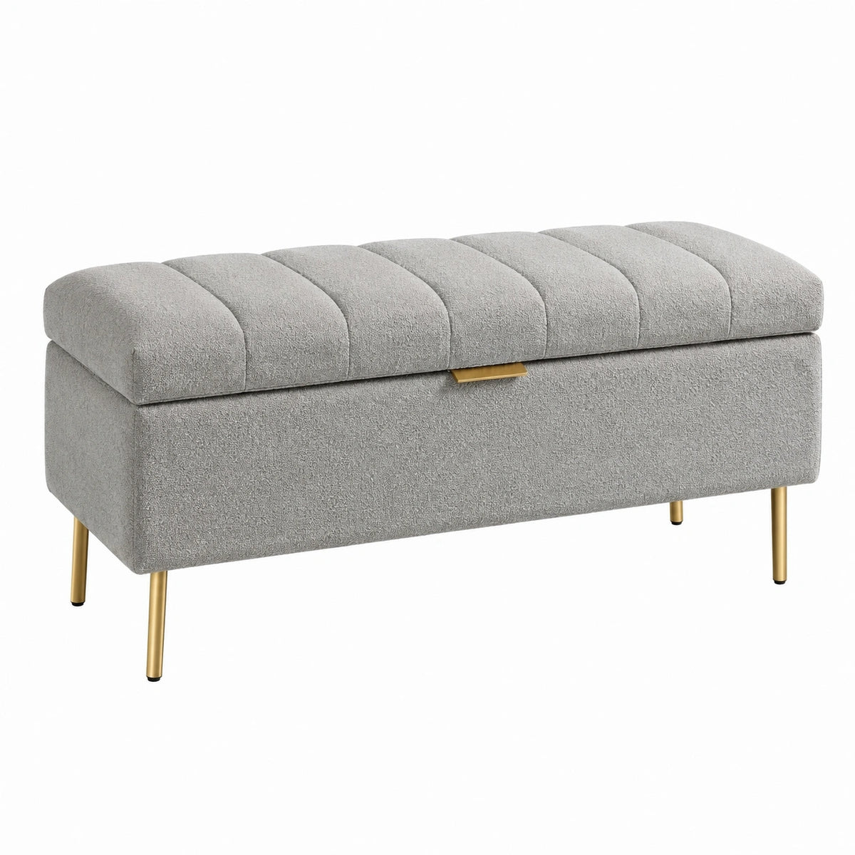 Gepolsterte Sitzbank mit Stauraum, Grau/Gold, 100 × 40 × 45 cm, geriffelter Textilbezug