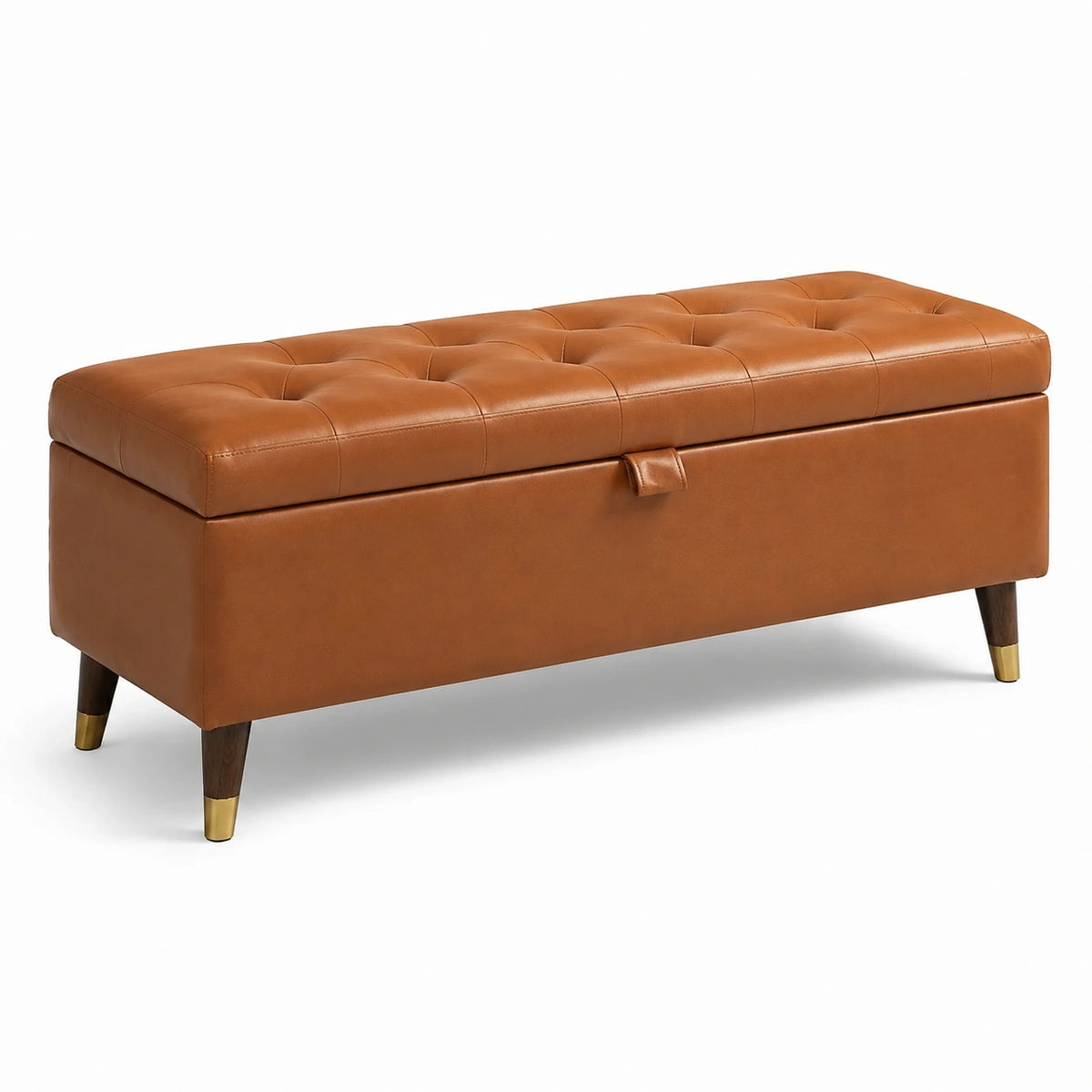 Chesterfield-Truhenbank aus Kunstleder in Cognac, 120 × 45 × 46 cm