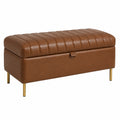Gepolsterte Aufbewahrungsbank aus Kunstleder in Braun/Gold, 120 × 45 × 48 cm