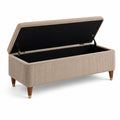 Gepolsterte Aufbewahrungsbank aus Cordstoff in Beige/Braun/Schwarz/Gold, 120 × 45 × 50 cm