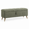 Samt-Sitzbank mit Stauraum, 120 × 45 × 48 cm, Olivgrün/Braun/Goldfarben, Retro-Stil