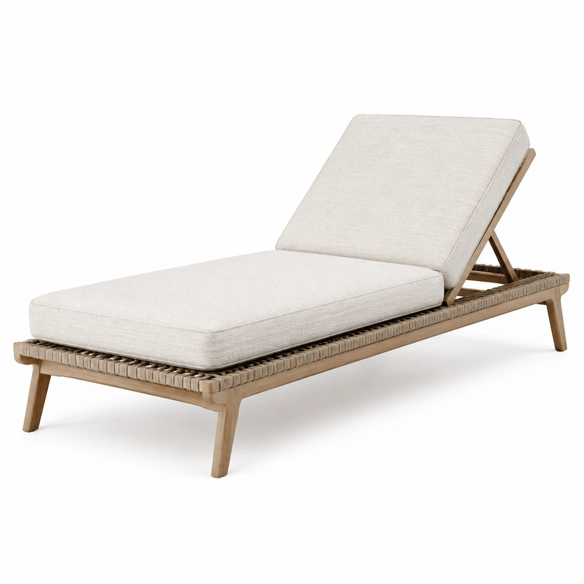 Gartenliege aus Holz und Geflecht, 200 × 70 × 35 cm, Natur/Beige, mit verstellbarer Rückenlehne
