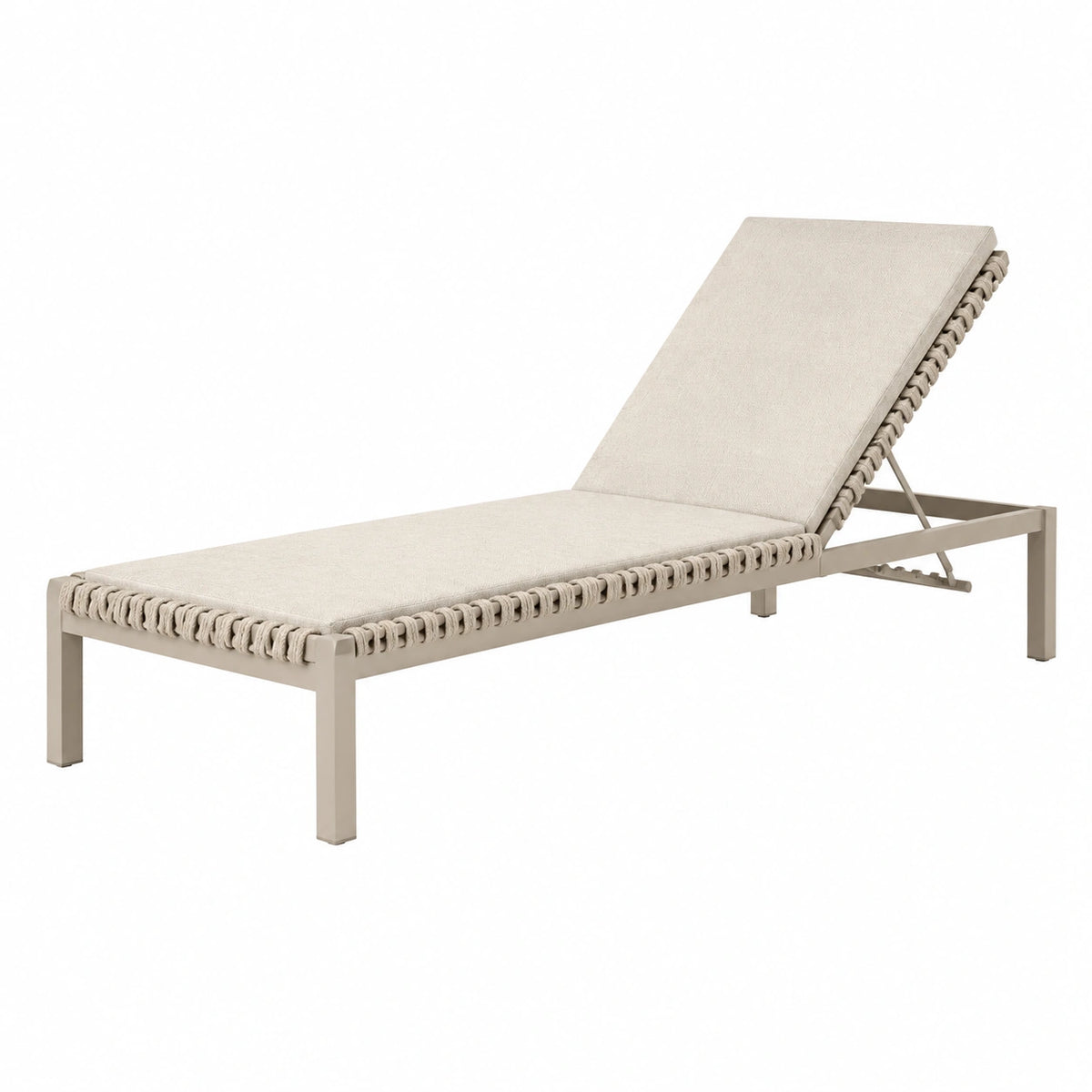 Beige Aluminium-Sonnenliege 200 × 70 × 35 cm mit verstellbarer Rückenlehne und Polstern