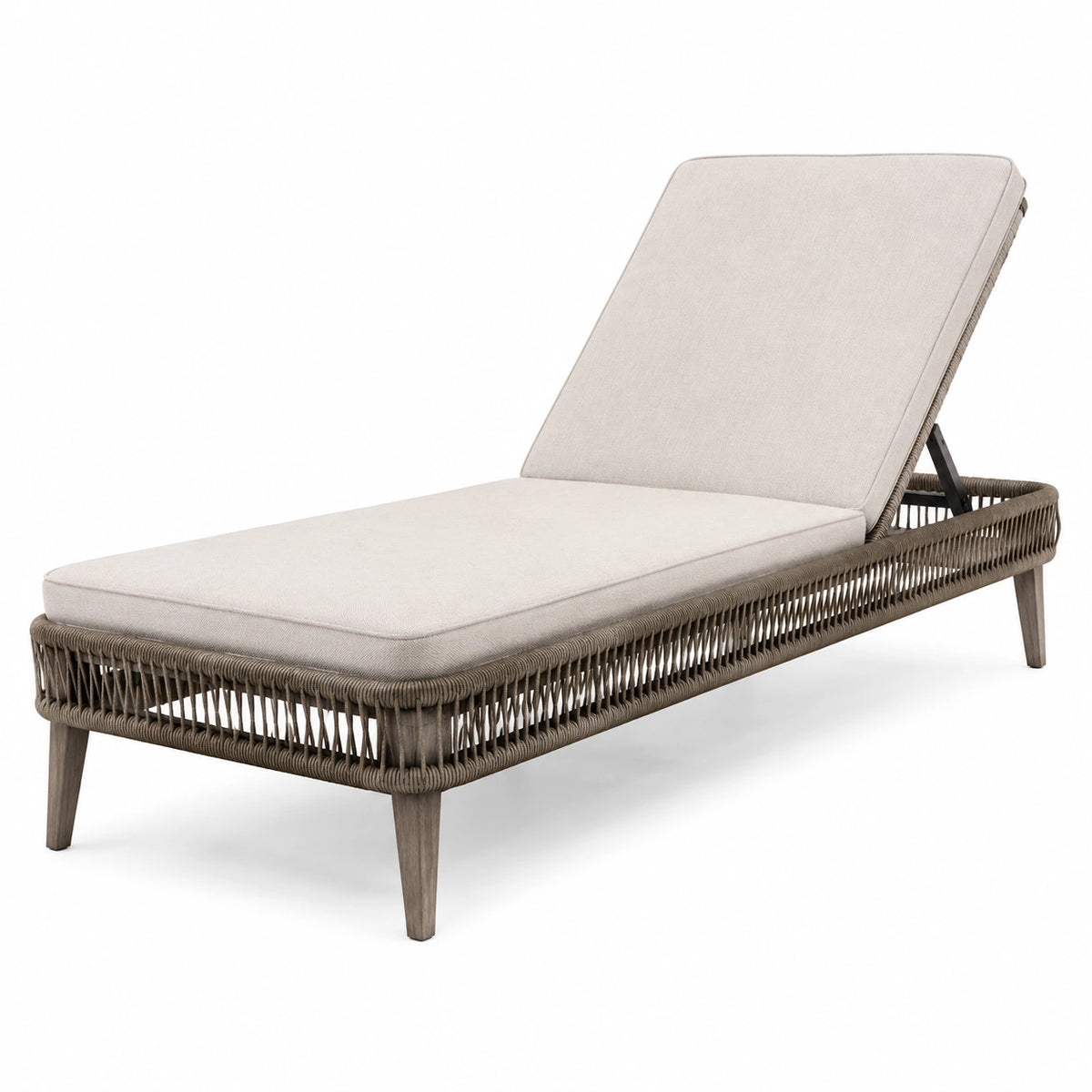 Sonnenliege 200 × 70 × 85 cm aus Holz, Geflecht und Textil in Beige/Braun mit verstellbarer Rückenlehne