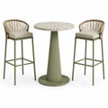 3-teiliges Bartisch-Set Olivgrün, Beige und Cremeweiß – Tisch Ø 70 × 105 cm, 2 Barhocker 50 × 55 × 105 cm