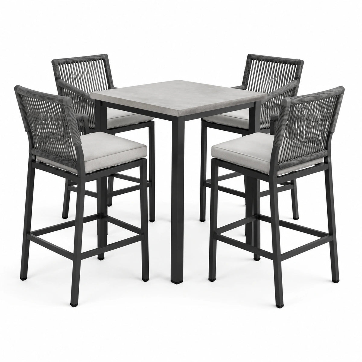 5-teiliges Gartenbar-Set mit 4 Barstühlen, 120 × 70 × 105 cm, Schwarz/Grau