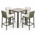 5-teiliges Garten-Barset in Grün, Beige, Anthrazit und Grau mit Tisch 120 x 70 x 105 cm und 4 Stühlen 58 x 60 x 110 cm