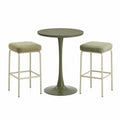 3-teiliges Stehtisch-Set mit rundem Tisch Ø 60 x 100 cm und 2 gepolsterten Hockern 40 x 40 x 75 cm, Olivgrün/Creme