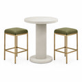 Modernes Bartisch-Set Elfenbein mit 2 olivgrünen Hockern, Tisch Ø 90 × 105 cm, Hocker 40 × 40 × 75 cm