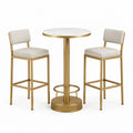 3-teiliges Bartisch-Set mit 2 Barhockern, Tisch Ø 80 x 105 cm, Hocker 46 x 48 x 96 cm, Gold/Creme/Weiß